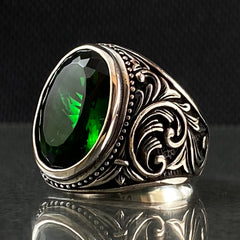 Anillo de plata maciza de piedra esmeralda 925, anillo de piedra preciosa esmeralda verde 