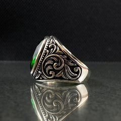 Classic Emerald 925 Solid Silver Men Ring