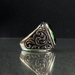 Classic Emerald 925 Solid Silver Men Ring