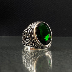 Anillo de plata maciza de piedra esmeralda 925, anillo de piedra preciosa esmeralda verde 