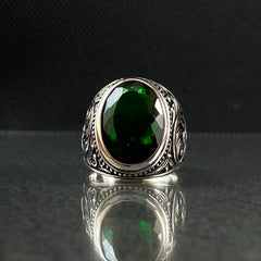 Anillo de plata maciza de piedra esmeralda 925, anillo de piedra preciosa esmeralda verde 