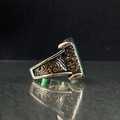 Hand Engraved Agate 925 Solid Silver Men Ring