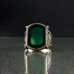 Hand Engraved Agate 925 Solid Silver Men Ring