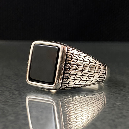 Minimalilst Onyx Stone 925 Sterling Silver Men Handmade Ring