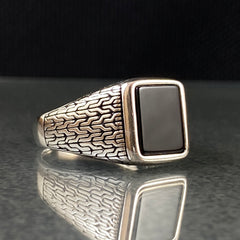 Minimalilst Onyx Stone 925 Sterling Silver Men Handmade Ring