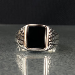 Minimalilst Onyx Stone 925 Sterling Silver Men Handmade Ring