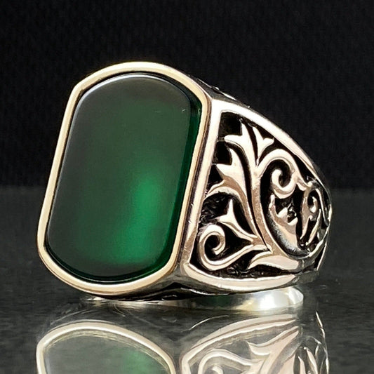 Anillo de plata maciza de piedra esmeralda 925, anillo de piedra preciosa esmeralda verde 