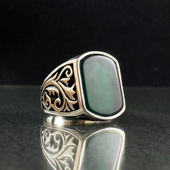 Classic Daily 925 Silver Men Ring Agate Stone