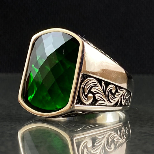 925 Sterling Silver Handmade Emerald Ring