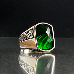 Anillo de plata maciza de piedra esmeralda 925, anillo de piedra preciosa esmeralda verde 