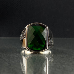 Anillo de plata maciza de piedra esmeralda 925, anillo de piedra preciosa esmeralda verde 