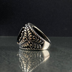 Round Black Stone 925 Silver Ring For Men