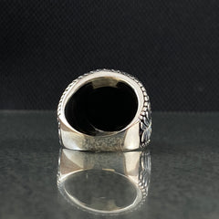 Round Black Stone 925 Silver Ring For Men