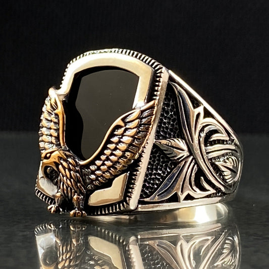 Onyx Stone Eagle 925 Silver Men Ring