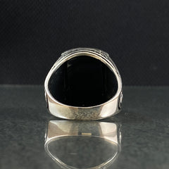 Onyx Stone Eagle 925 Silver Men Ring