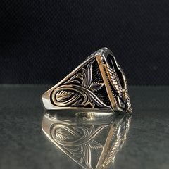 Onyx Stone Eagle 925 Silver Men Ring