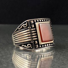 Red Agate 925 Sterling Silver Men Handmade Ring