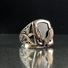 Onyx Stone Eagle 925 Silver Men Ring