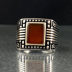 Red Agate 925 Sterling Silver Men Handmade Ring