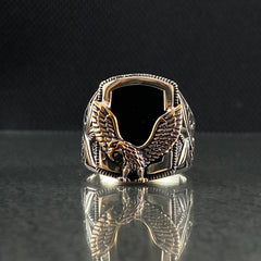 Onyx Stone Eagle 925 Silver Men Ring