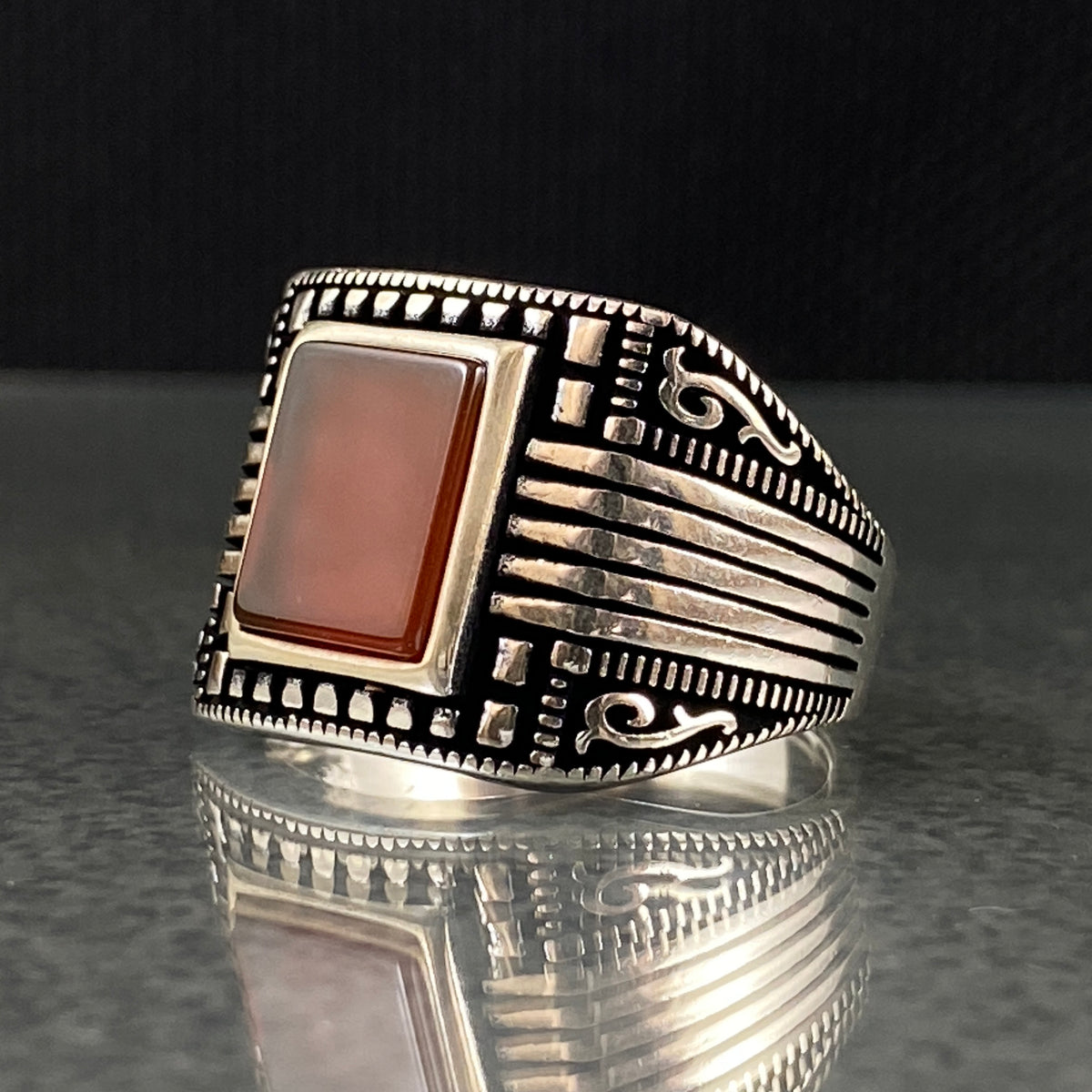 Red Agate 925 Sterling Silver Men Handmade Ring