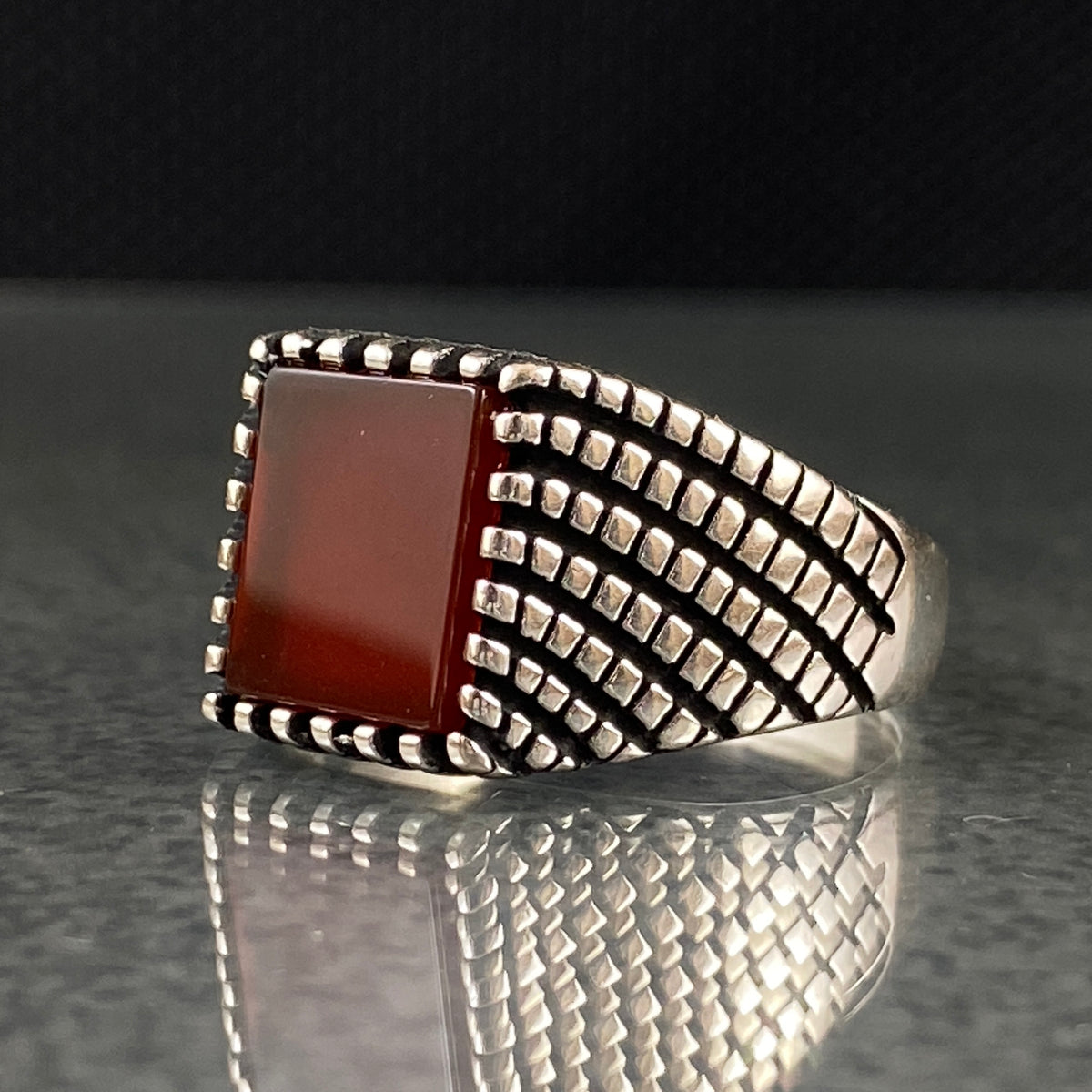 Red Agate Gemstone 925 Sterling Silver Men Handmade Ring