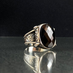 Hand Engraved Onyx Gemstone 925 Sterling Silver Men Ring