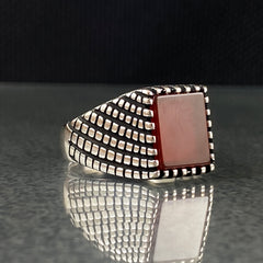 Red Agate Gemstone 925 Sterling Silver Men Handmade Ring