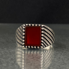 Red Agate Gemstone 925 Sterling Silver Men Handmade Ring