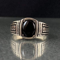 Minimalist Black Onyx Stone 925 Sterling Silver Men Handmade Ring