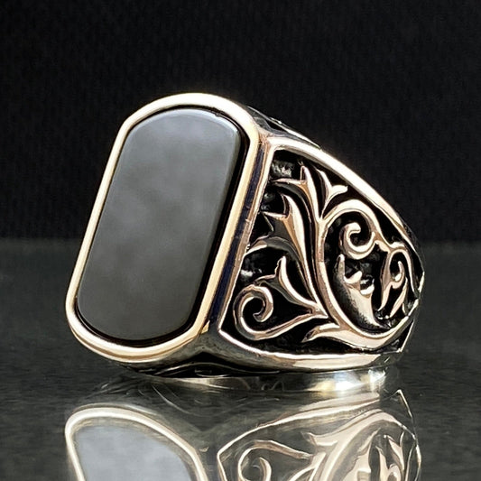 Men Handmade 925 Silver Black Onyx Stone Ring