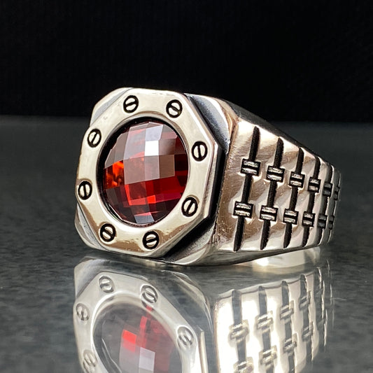 Red Ruby Stone 925 Sterling Silver Men Handmade Ring