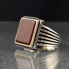 Red Agate Gemstone 925 Sterling Silver Men Handmade Ring