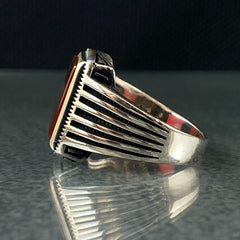 Red Agate Gemstone 925 Sterling Silver Men Handmade Ring