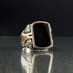 Onyx Eagle Animal 925 Sterling Silver Ring