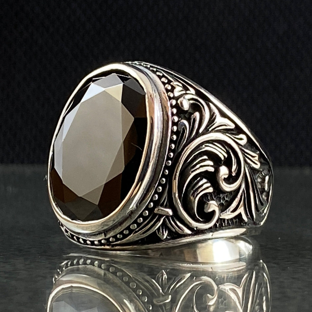 Men Handmade Black Onyx Stone 925 Silver Ring