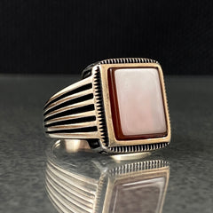 Red Agate Gemstone 925 Sterling Silver Men Handmade Ring