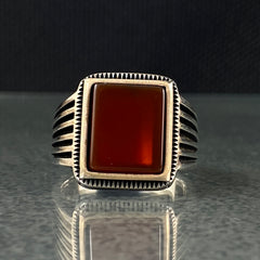 Red Agate Gemstone 925 Sterling Silver Men Handmade Ring