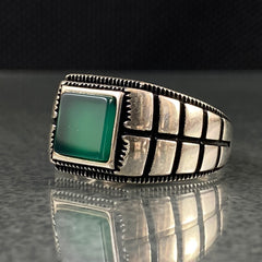 Green Agate Gemstone 925 Sterling Silver Men Handmade Ring