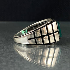 Green Agate Gemstone 925 Sterling Silver Men Handmade Ring