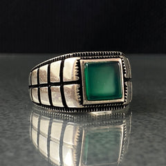 Green Agate Gemstone 925 Sterling Silver Men Handmade Ring