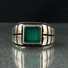 Green Agate Gemstone 925 Sterling Silver Men Handmade Ring