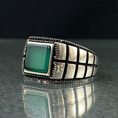 Green Agate Gemstone 925 Sterling Silver Men Handmade Ring