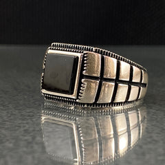 Black Onyx Gemstone 925 Solid Silver Men Handmade Ring