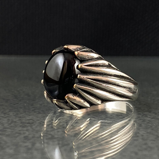 Classic Onyx Stone 925 Sterling Silver Handmade Turkish Men Ring