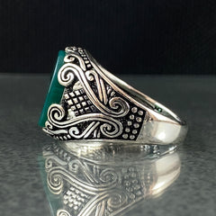 Green Agate Stone 925 Sterling Silver Men Handmade Ring