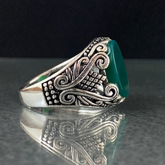 Green Agate Stone 925 Sterling Silver Men Handmade Ring