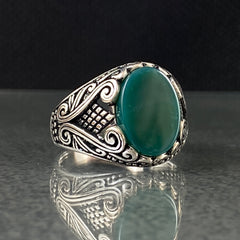 Green Agate Stone 925 Sterling Silver Men Handmade Ring