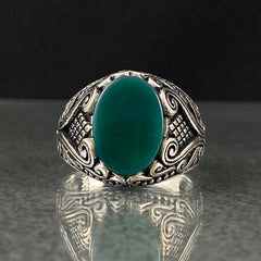 Anillo de plata maciza de piedra esmeralda 925, anillo de piedra preciosa esmeralda verde 