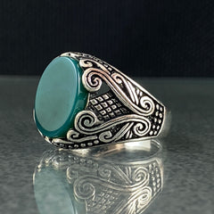 Green Agate Stone 925 Sterling Silver Men Handmade Ring